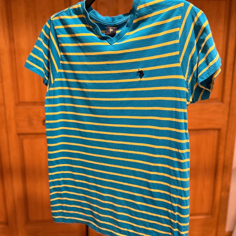 U.S. Polo Assn. Teal & Yellow Striped V-Neck Tee